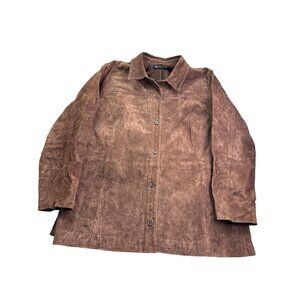 Vintage Y2K Relativity Womens 2X Brown Genuine Leather Jacket Lined Button Front